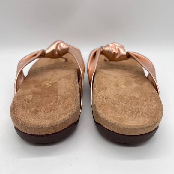 VIONIC Pippa Toe Post Sandal Womens 10 Rose Gold Leather Knotted Flip Flop Thong - Picture 4 of 14